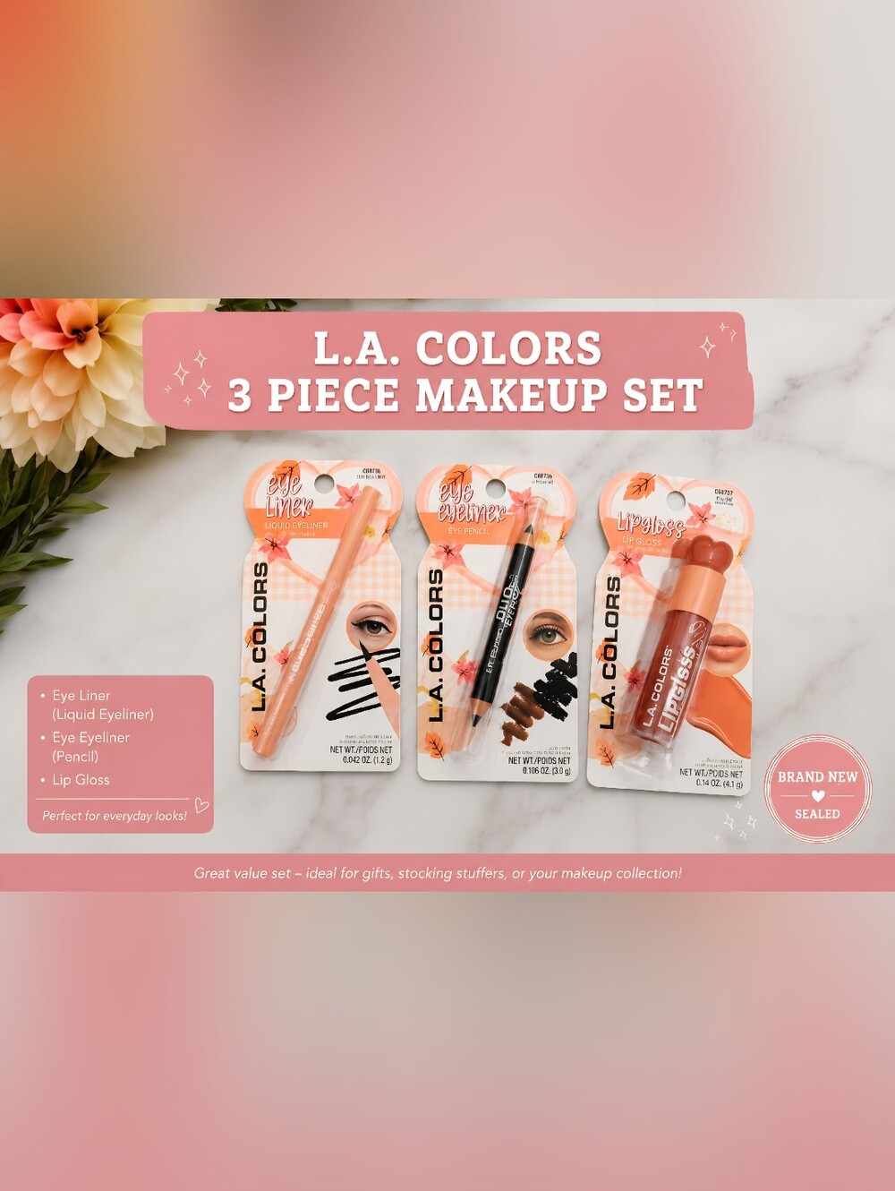 L.A. COLORS Peach & Black 3-Piece Eye Makeup Set